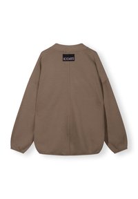 Brauner Langarm-Sweatshirt mit herabgesetzten Schultern, elastischen Bündchen und einem kleinen schwarzen Etikett mit "10DAYS" auf dem oberen Rücken.