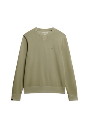 Khaki grøn sweatshirt med lange ærmer, rund hals og ribbede manchetter. Har et diskret logo på brystet og en glat tekstur.