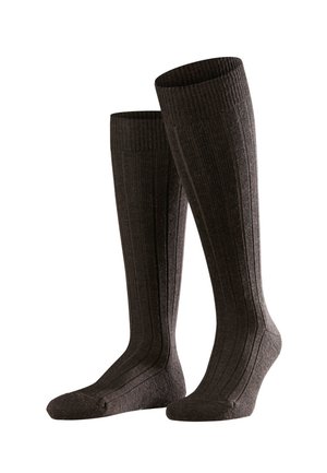 Chaussettes montantes gris foncé avec texture côtelée, pointe renforcée et bande supérieure lisse. Fabriquées en tissu doux et respirant pour plus de confort.