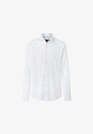 Witte langemouwen shirt van katoen met een knoopsluiting aan de voorkant, standaard kraag en een getailleerde pasvorm. Bevat een subtiel logo op de borst.