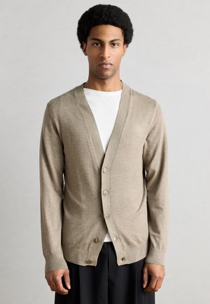 V NECK BUTTON CARDIGAN - Kardigán - dark sand melange