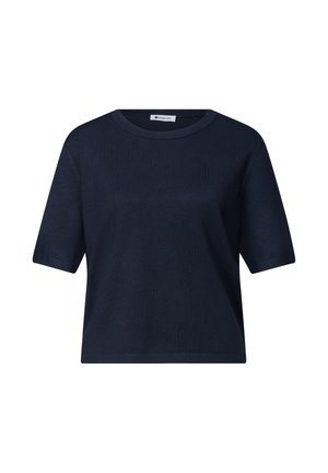 Street One, High-rise barrel leg jeans in a loose fit - T-shirt basic - darkest blue