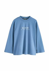 Šviesiai mėlyna medvilninė ilgomis rankovėmis marškinėliai su apvalia iškirpte ir centre esanti tekstu "BAKER BY TED BAKER" baltos spalvos.
