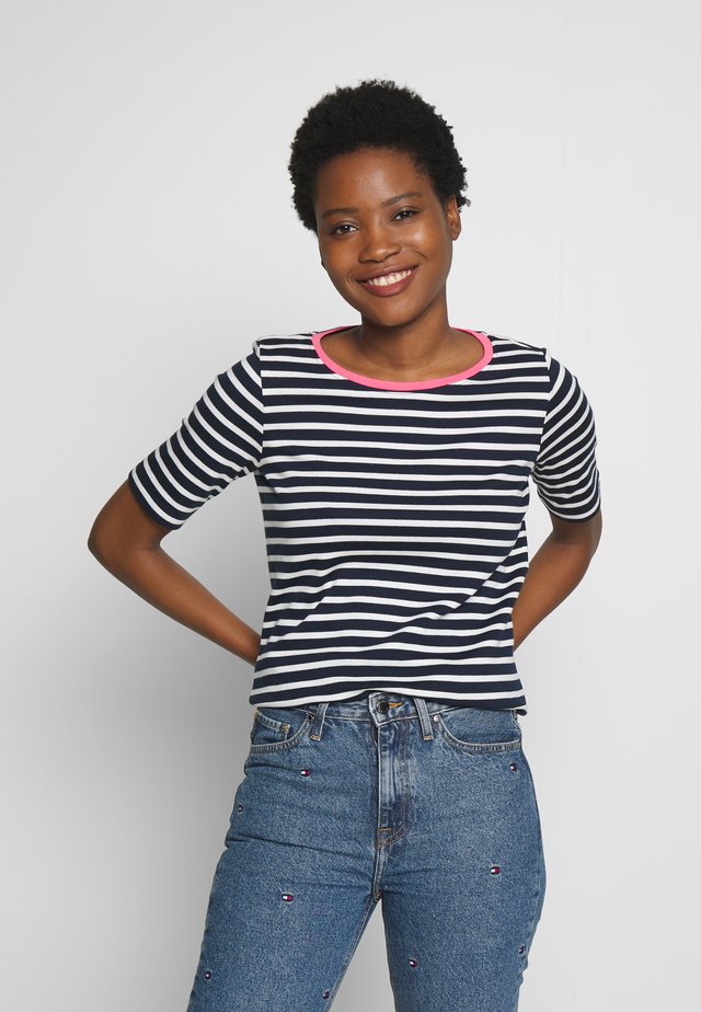 STRIPE CONTRAST NECK - T-Shirt print - dark blue