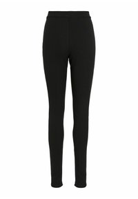 Sorte leggings lavet af strækbart materiale, med en høj talje og en tætsiddende pasform. Glat tekstur uden synlige sømme eller udsmykninger.