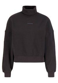 Sudadera corta gris oscuro con un cuello alto, mangas sueltas y el logo de Calvin Klein Jeans en el frente. Tejido suave y texturizado.