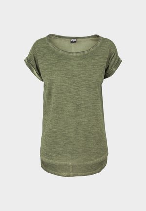 Urban Classics, LADIES LONG BACK SHAPED SPRAY DYE TEE - Základné tričko - olive