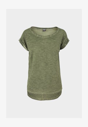 Urban Classics, LADIES LONG BACK SHAPED SPRAY DYE TEE - Lihtne T-särk - olive