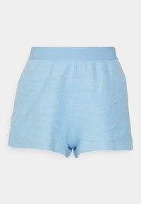 Ljusblå nätshorts med en mjuk stickad midja. Funktioner en slät struktur och en avslappnad passform, idealisk för vardagsbruk eller sport.