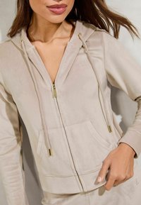 Lipsy REGULAR FIT THROUGH - Majica s kapuljačom i patentnim zatvaračem - ecru