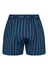 Mørkeblå boxershorts med vertikale lyseblå striber, en blød elastisk talje med "Jbs" logo og en glat stofoverflade.