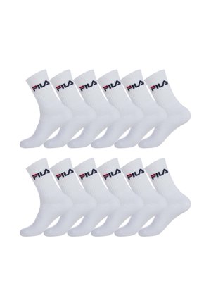 Chaussettes en coton blanches, longueur mi-mollet, avec un logo sur le bord en noir et rouge. Paquet de 12 paires.