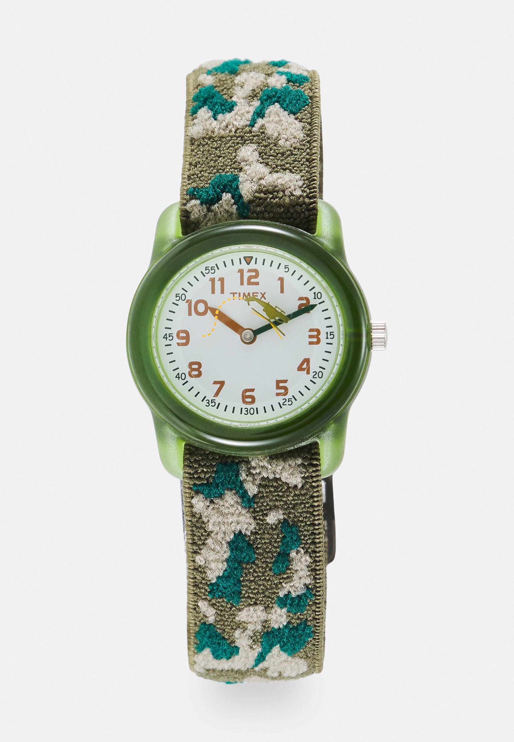 Montre Timex Enfant Garçon - Analogique Multifonction - Bracelet Tissu élastique Kaki - Éclairage INDIGLO