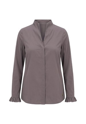 Ulla Popken, GOBLET COLLAR LONG SLEEVE RUFFLED CUFF BLOUSE - Hemdbluse - dark taupe