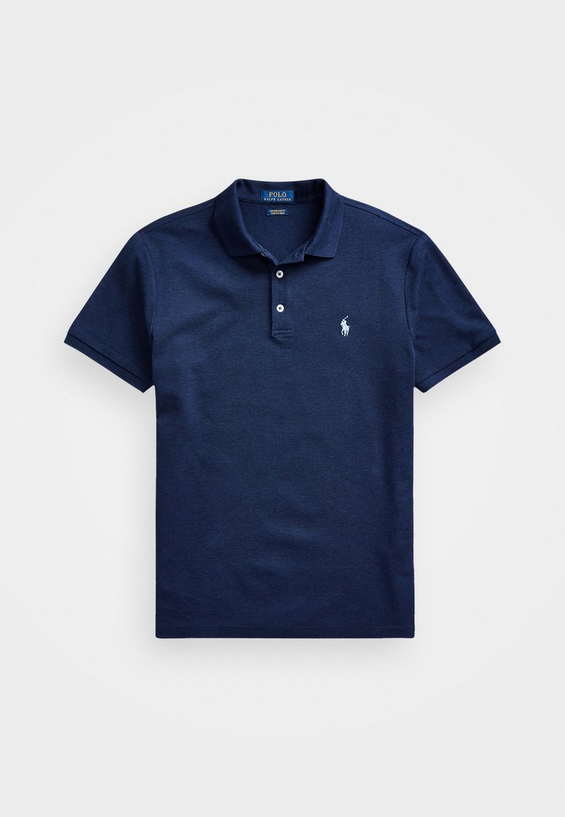 Granatowa koszulka polo wykonana z bawełny. Posiada trzy guziki z przodu, krótkie rękawy oraz małe haftowane logo na lewej piersi.