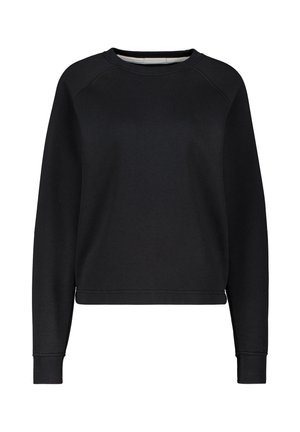 Felpa nera con colletto rotondo, maniche a raglan e polsini a costine. Realizzata in tessuto morbido, presenta un design semplice e minimalista.