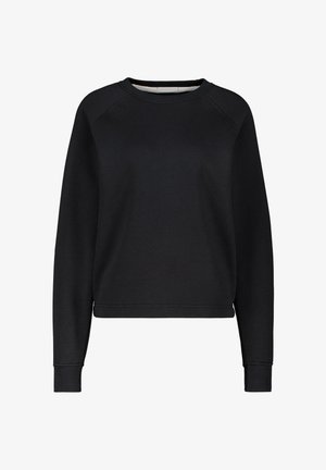 Zwarte sweatshirt met een ronde hals, raglanmouwen en geribbelde manchetten. Gemaakt van zachte stof, met een eenvoudig, minimalistisch ontwerp.