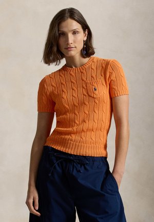 CABLE-KNIT COTTON SHORT-SLEEVE SWEATER - Pulóver - soft clementine