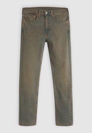 Donkergroene denim jeans met een recht gesneden ontwerp, vijf zakken en koperen hardwareaccenten. De vervaagde textuur geeft een versleten uitstraling.