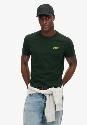 VINTAGE LOGO EMBROIDERED - Print T-shirt - forest green fluro yellow