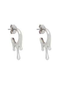 Pendientes de plata con una forma orgánica, que presentan un acabado brillante. El diseño incluye formas fluidas, similares a goteos, y un respaldo de poste seguro.