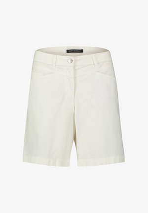 Crème-kleurige katoenen shorts met een rechte snit, voorzien van een voorste knoopsluiting, twee voorzakken en stiksel-details.