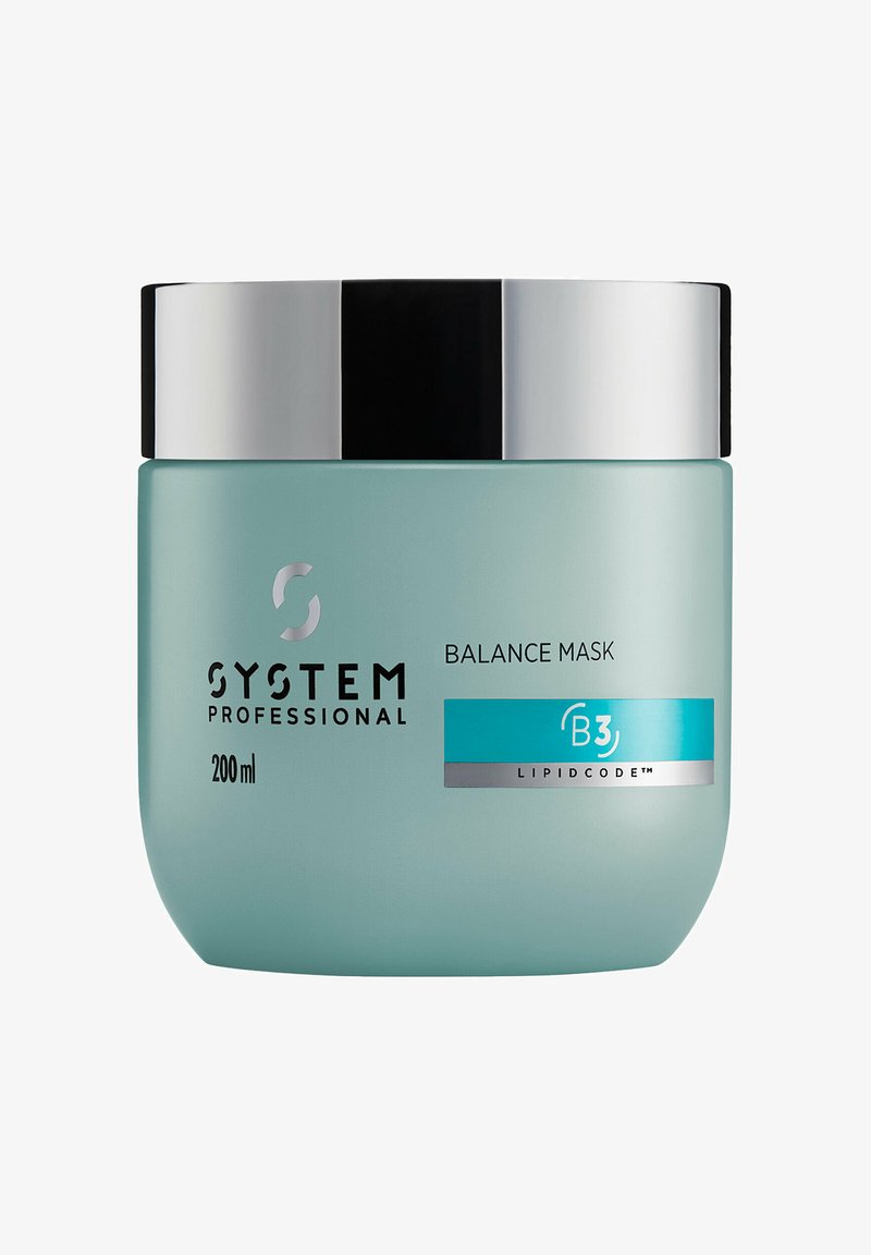 Contenitore color teal chiaro con coperchio argentato; etichettato "System Professional Balance Mask" e "B3" con scritte nere e teal; capacità 200 ml.