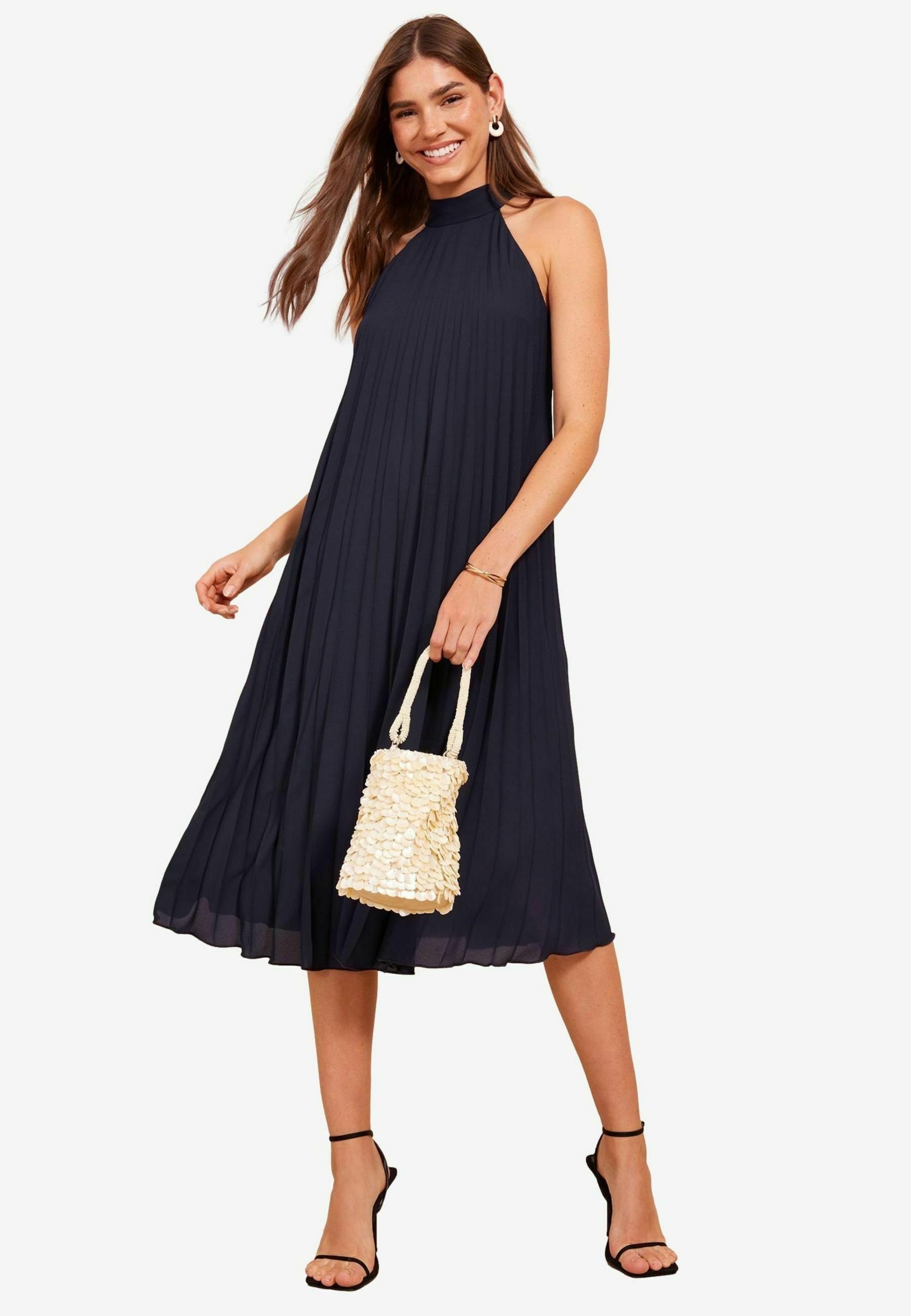 Robe Midi Halter Plissée Moulinette Soeurs Taille 10 - Prune, Genoux, 100% Polyester - Neuf Avec étiquettes