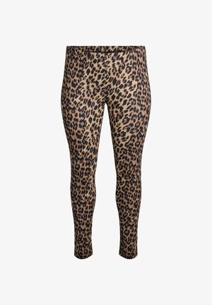 Luipaardprint leggings van een stretchy, zachte stof. Tan basis met donkerbruine vlekken. Middelhoge taille en tapered leg ontwerp.