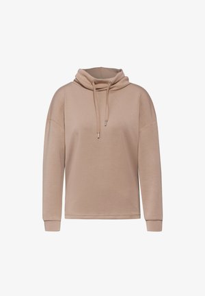 Beige lange mouwen pullover met een hoge col en verstelbare koorden, gladde stof, ontspannen pasvorm.