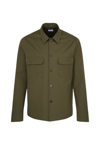 Veste en coton de couleur olive, dotée d'un devant à boutons, de deux poches poitrine avec rabats et d'un col classique.