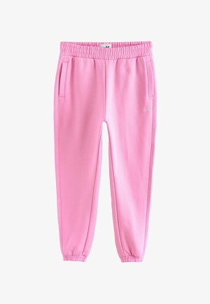 Rosa Sweatpants aus weichem Stoff, mit elastischem Bund, seitlichen Taschen und schmal zulaufenden Bündchen an den Knöcheln.