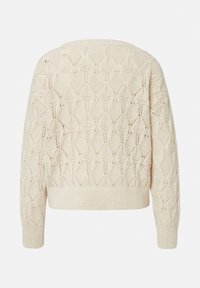 Strickpullover in Creme mit einem strukturierten Rautenmuster, gerippten Bündchen und Saum sowie einem lockeren Schnitt. Verfügt über durchgängige Lochmuster-Details.