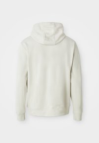 Simpel off-white hættetrøje vist fra ryggen med lange ærmer og ribbede manchetter og kant.