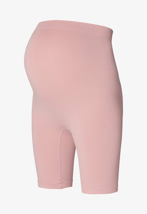Pantaloni corti per gravidanza ribbed rosa chiaro, con un design senza cuciture, lunghezza a metà coscia e tessuto elasticizzato per il massimo comfort durante la gravidanza.