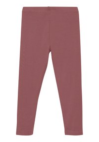 Leggings in een mauve kleur, gemaakt van een glad, rekbaar materiaal. Ze hebben een slim fit en een elastische tailleband zonder zichtbare prints of patronen.