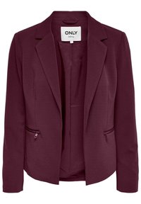 Blazer bourgogne au design ajusté, col à revers et deux poches avant zippées. Fabriqué à partir d'un tissu lisse avec une silhouette structurée.