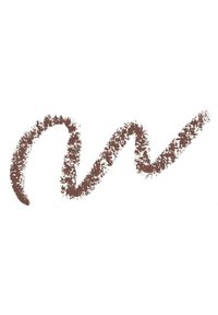 Tratto di matita cosmetica marrone su uno sfondo bianco, caratterizzato da una texture irregolare e una forma a zigzag con un'apparenza grossolana e polverosa.