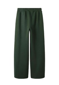 Bredde ben, mørkegrønne sweatpants med elastisk talje, blød tekstur og en glat stofoverflade, velegnede til afslappet brug.