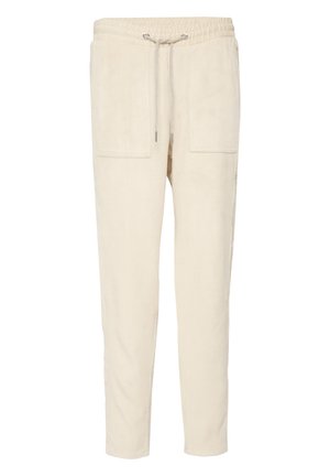 Lichtcrème kleurige joggerbroeken gemaakt van zachte stof, met een elastische tailleband, verstelbaar trekkoord en twee voorzakken.