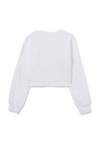 Witte cropped sweatshirt met lange mouwen, ronde hals, zachte katoenstof en geribbelde manchetten. Eenvoudig ontwerp, geen zichtbare patronen of accenten.