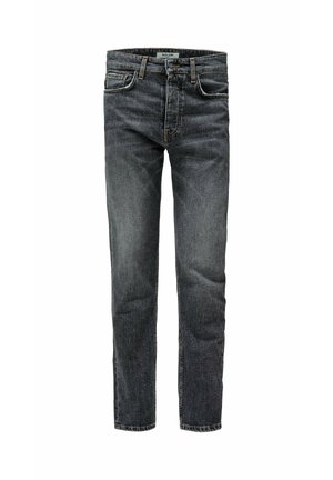 Zwart denim jeans met slim-fit, uitgerust met een klassieke vijf-pocket ontwerp, zichtbare stiksels en een lichte vervaging voor extra textuur.