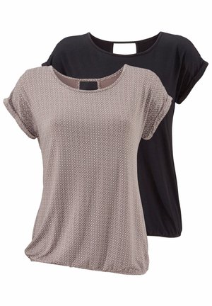 LASCANA 2 pack - T-shirt print - taupe-gemustert+schwarz-uni