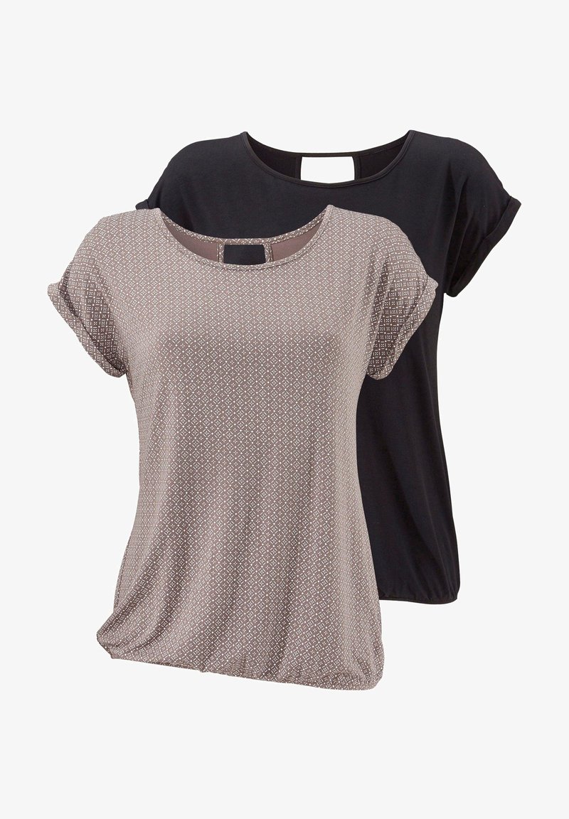 LASCANA 2 pack - T-shirt print - taupe-gemustert+schwarz-uni