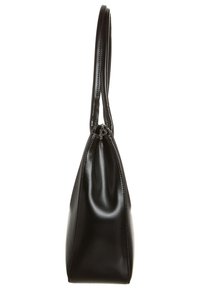Zwarte handtas van synthetisch leer met een strak ontwerp, langwerpige vorm en een ritssluiting. Voorzien van een enkele lange handgreep.