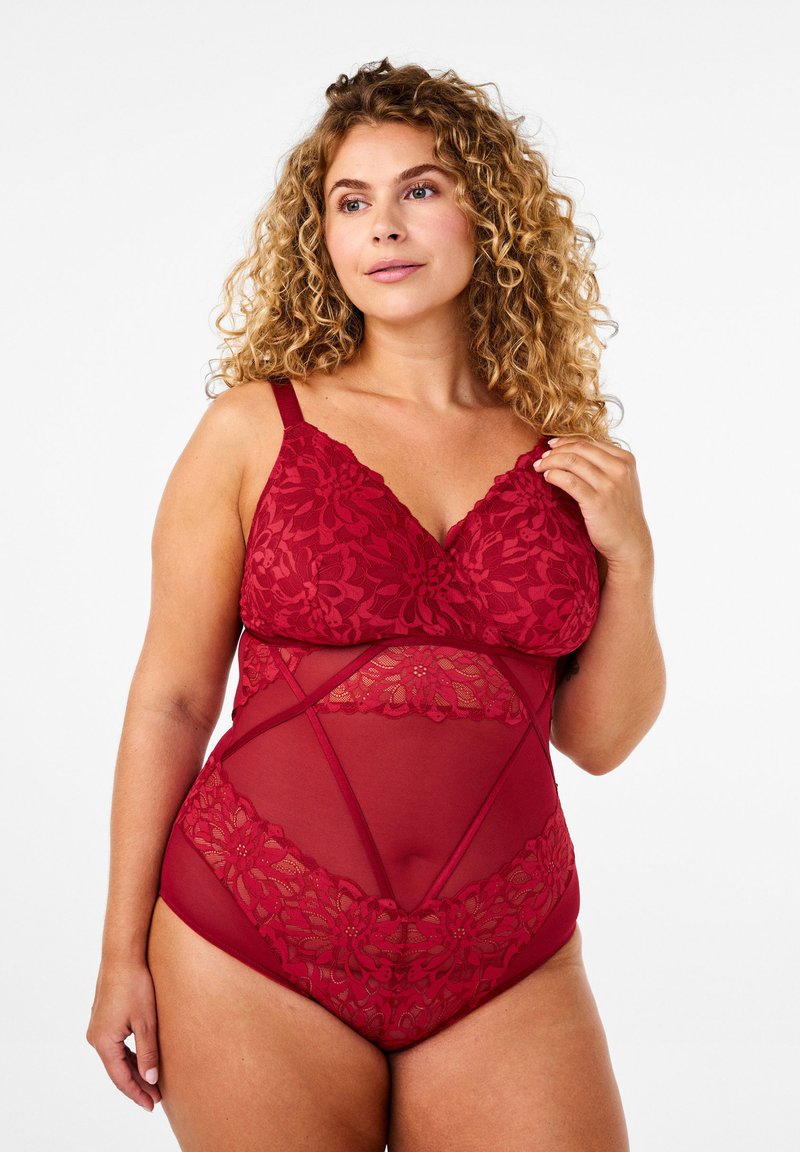 Devoted By Zizzi Body / Bodystocking - rhythmic red