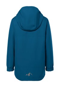 Giacca turchese con cappuccio, polsini elasticizzati e orlo curvo. Caratterizzata da un sottile logo di montagna sulla parte posteriore. Realizzata in materiale morbido e leggero.