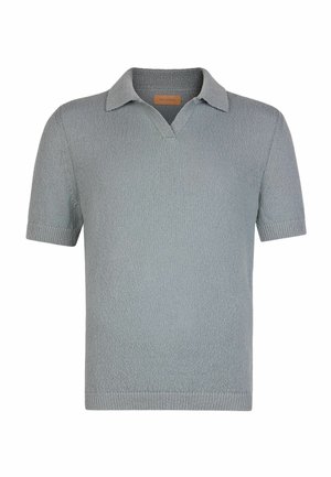 Polo en maille gris clair à manches courtes avec col côtelé, ouverture en V et poignets et ourlet côtelés.