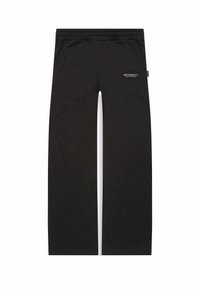 Black sweatpants with a relaxed fit, elastic waistband, side pockets, and a small white logo reading "RETERNITY" on the left thigh.