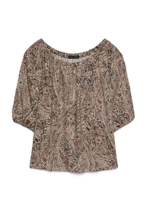 Fiorella Rubino, BLUSA OFF SHOULDERS CON STAMPA - Camicetta - marrone